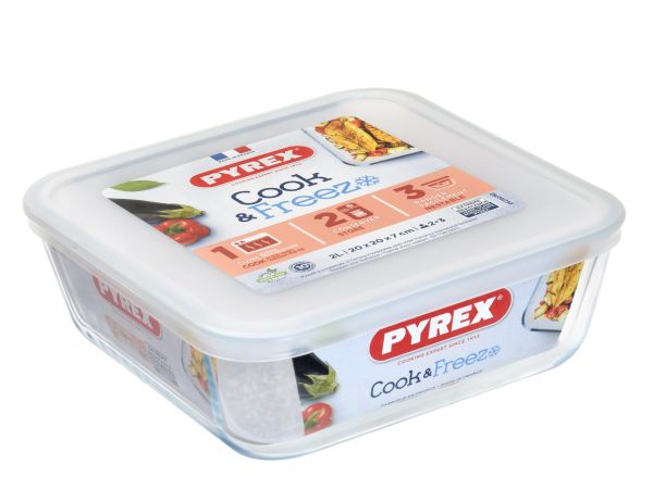 Форма для запекания квадратная PYREX Cook&Freez с крышкой 2 л, 20х20х7 см (219P001/7944)