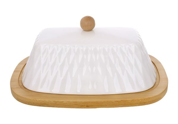 Маслянка порцелянова з бамбуковим блюдом Romb (20.5*14.5*8.8см) (289-434)