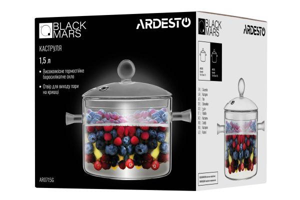 Каструля з кришкою ARDESTO Black Mars 1.5л, боросилікатне скло (AR0715GB)