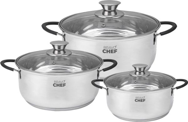 Набір посуду BRAVO CHEF Safran 6 предметів (каструлі 2,0л+2,8л+3,8л) (BC-6002)