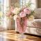 Рожева ваза Bohemia Flora Pink 365 мм з букетом квітів в інтер’єрі